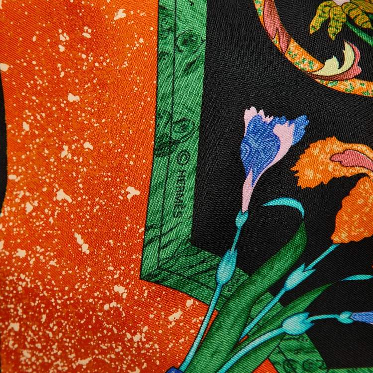 Pre Owned Hermès Black/Orange Pierres d'Orient et d'Occident Silk Scarf