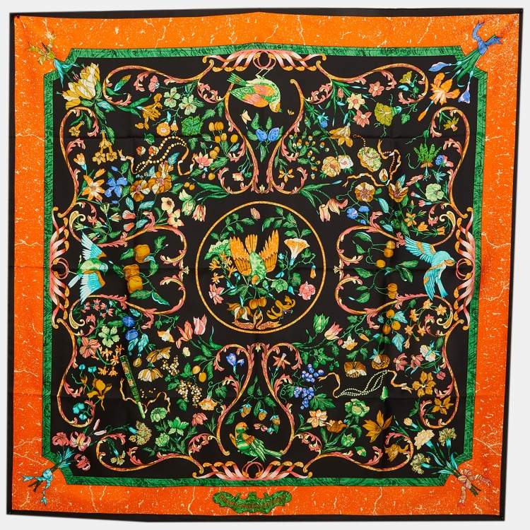 Pre Owned Hermès Black/Orange Pierres d'Orient et d'Occident Silk Scarf