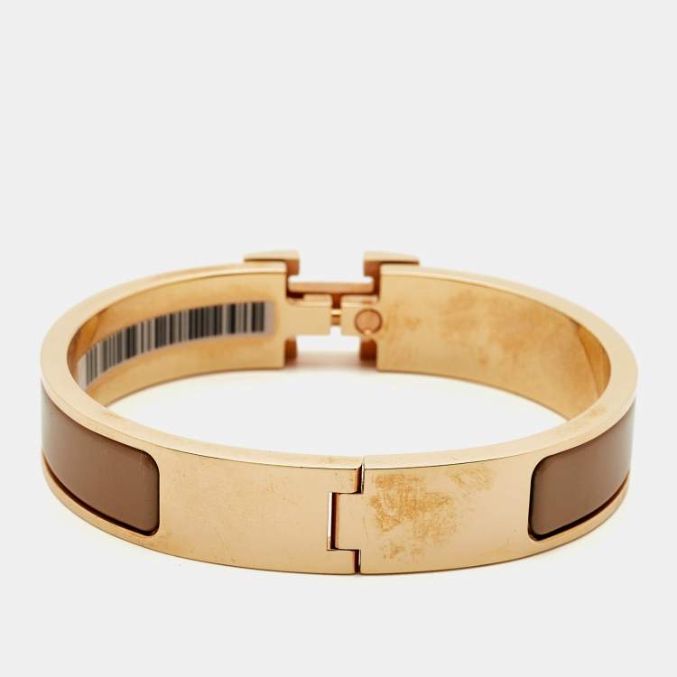 Pre Owned Hermès Clic H Enamel Rose Gold Plated Bracelet