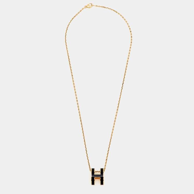 Pre Owned Hermès Pop H Enamel Gold Plated Necklace