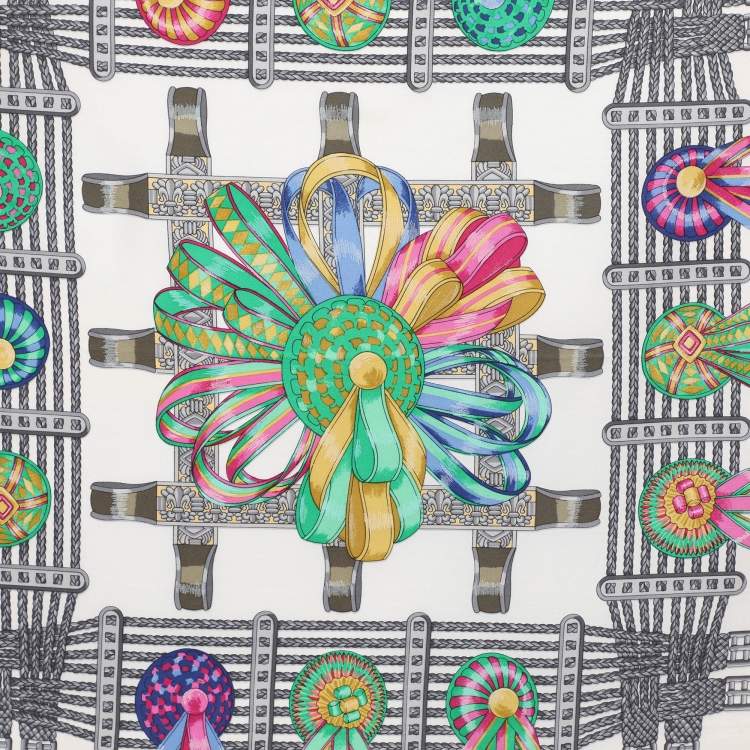Pre Owned Hermès Multicolor Print Silk Les Rubans Du Cheval Scarf