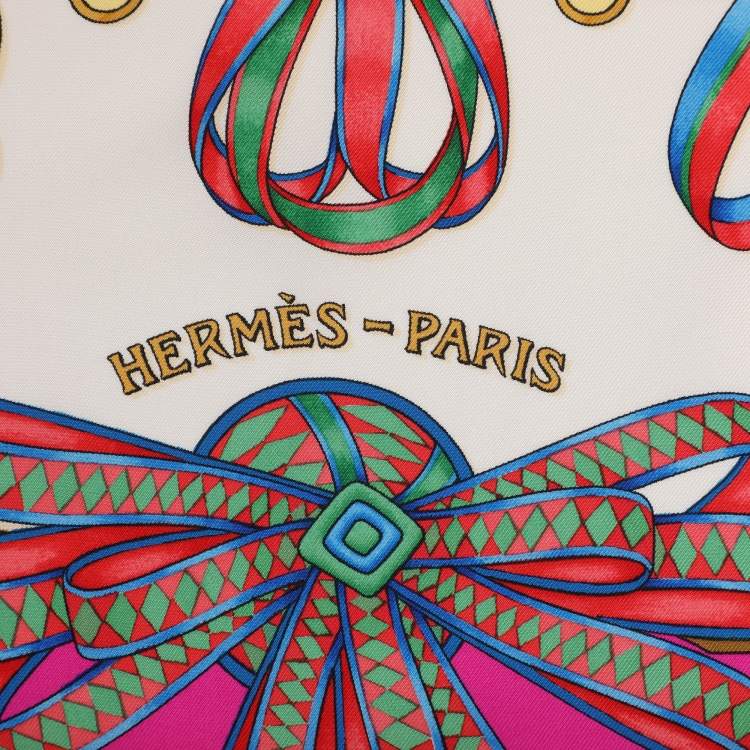 Pre Owned Hermes Pink Multicolor Printed Silk Les Rubans Du Cheval Scarf 