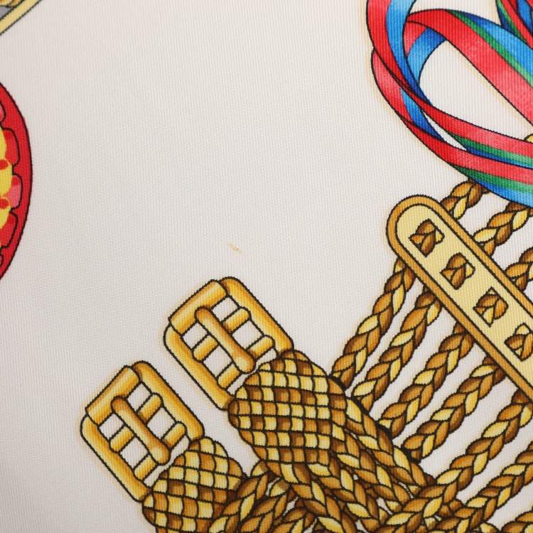 Pre Owned Hermes Pink Multicolor Printed Silk Les Rubans Du Cheval Scarf 