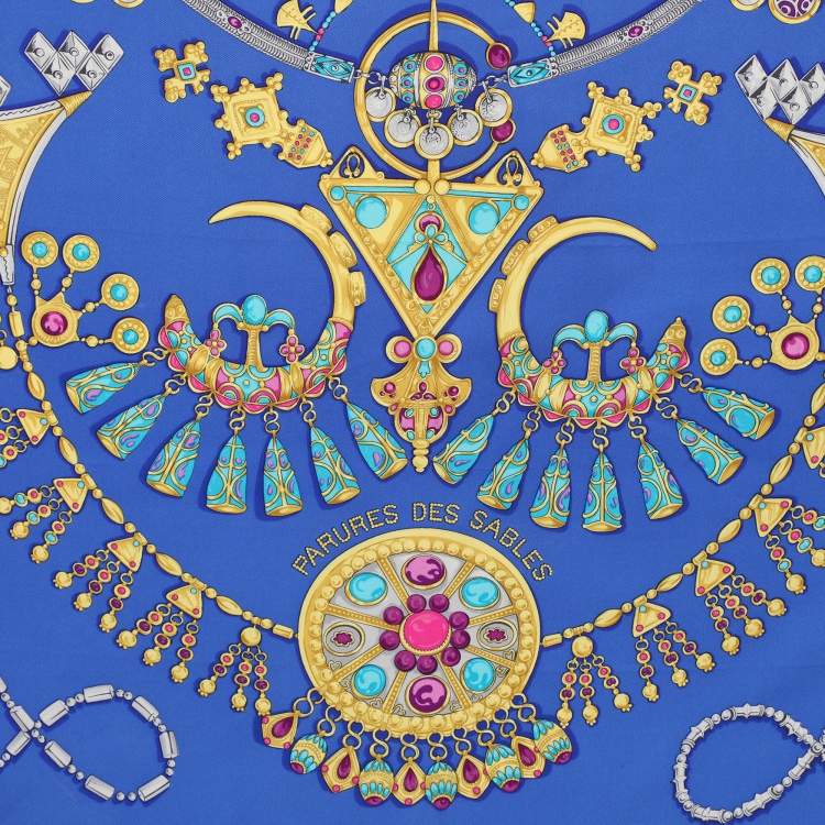 Pre Owned Hermès Blue Multicolor Printed Silk Parures Des Sables Scarf
