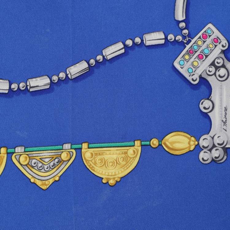 Pre Owned Hermès Blue Multicolor Printed Silk Parures Des Sables Scarf