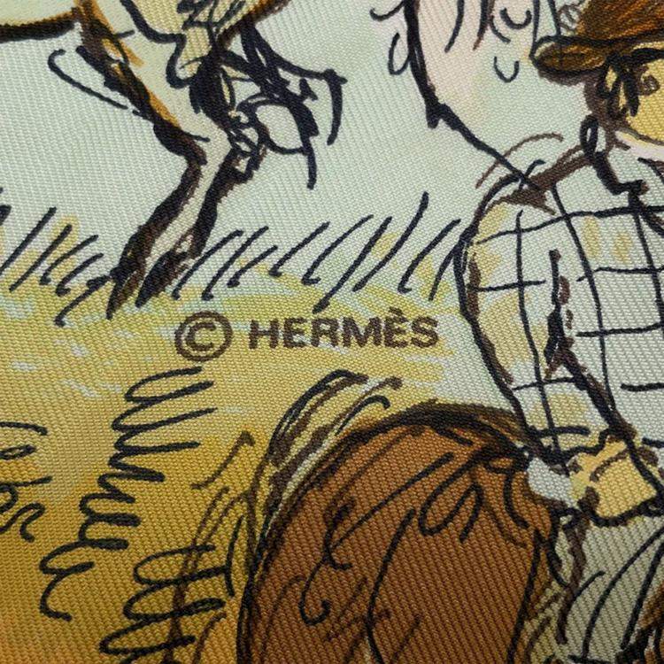 Pre Owned Hermes Carre Les Amazones Lady On Horseback 90 Yellow/Multicolor Silk Scarves 