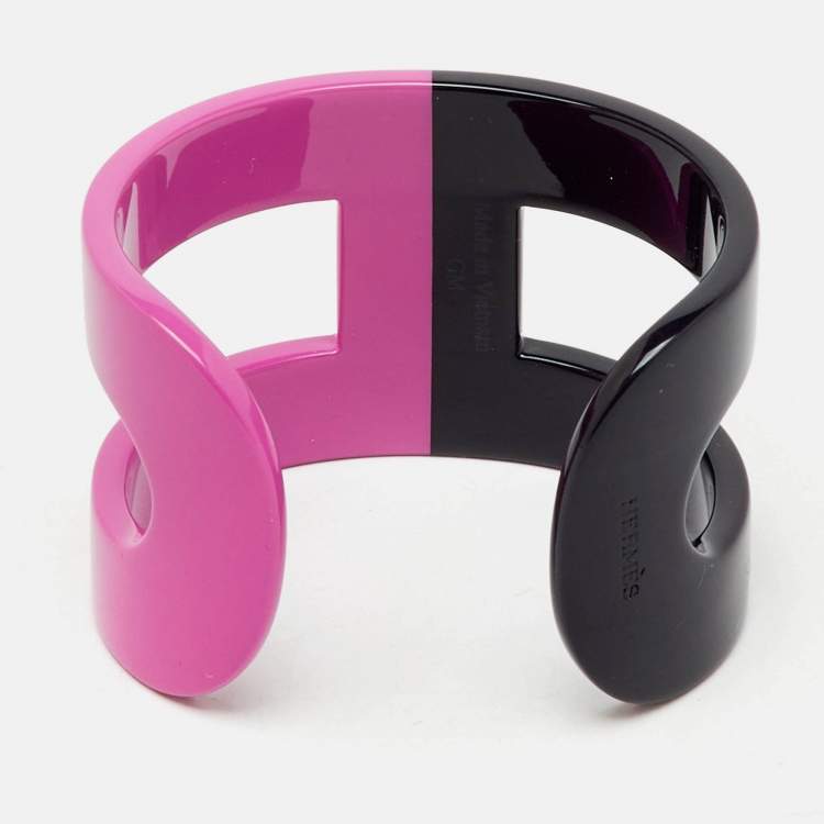 Pre Owned Hermès Bi-colored Lacquered Wood Open Cuff Bracelet GM