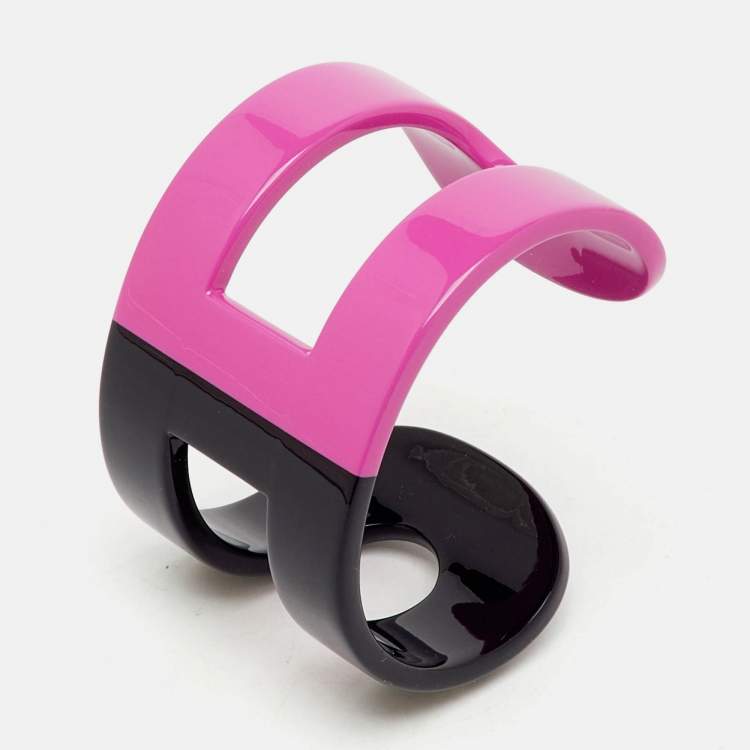 Pre Owned Hermès Bi-colored Lacquered Wood Open Cuff Bracelet GM