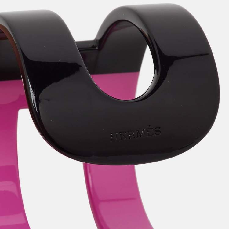 Pre Owned Hermès Bi-colored Lacquered Wood Open Cuff Bracelet GM