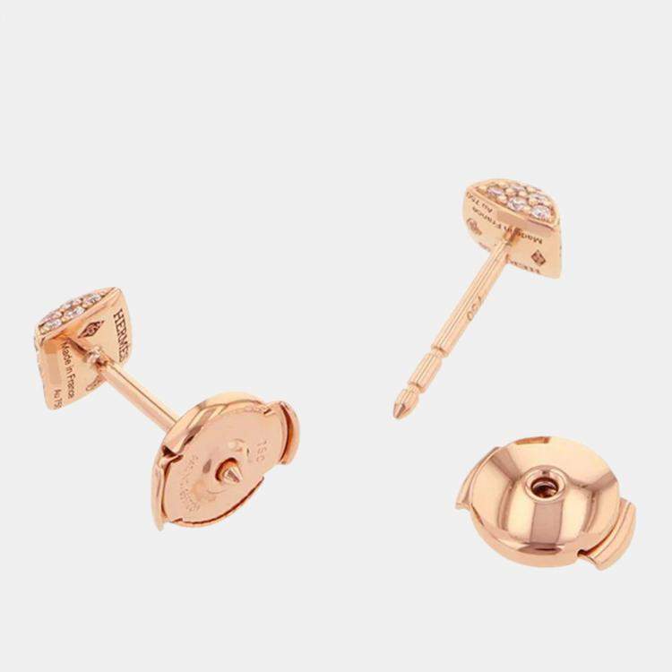 Pre Owned Hermes Diamond Clou d'H Stud Earrings 18K Pink Gold