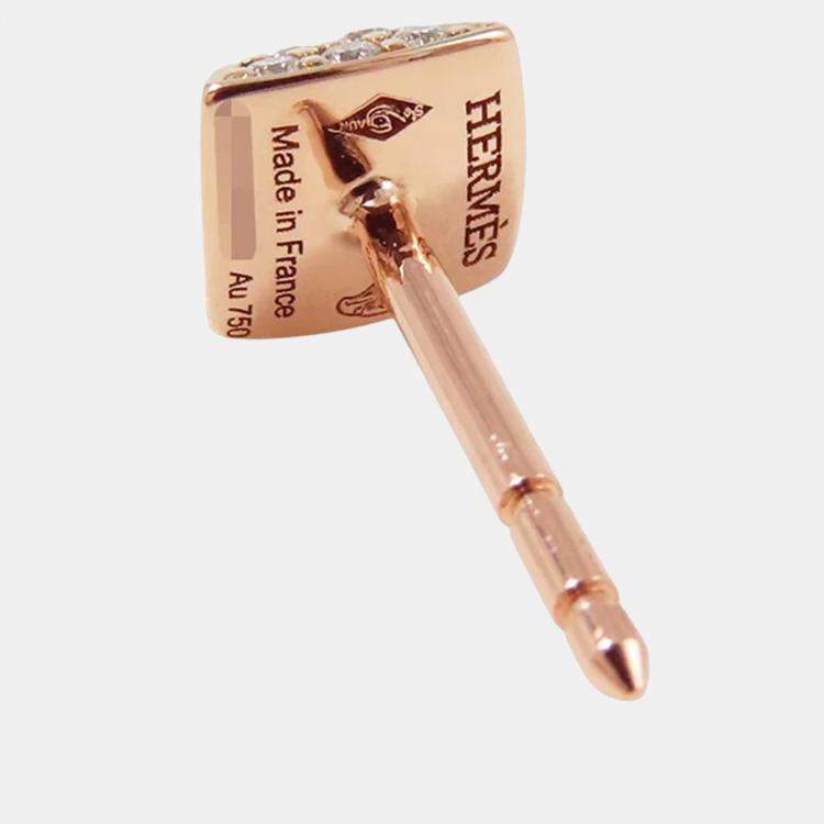 Pre Owned Hermes Diamond Clou d'H Stud Earrings 18K Pink Gold