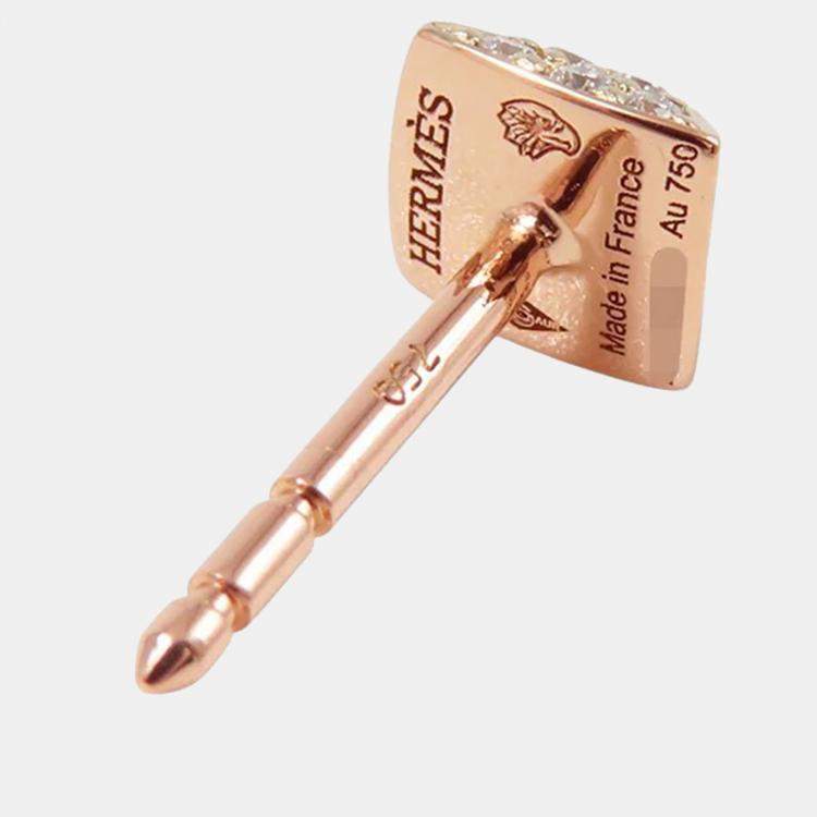 Pre Owned Hermes Diamond Clou d'H Stud Earrings 18K Pink Gold