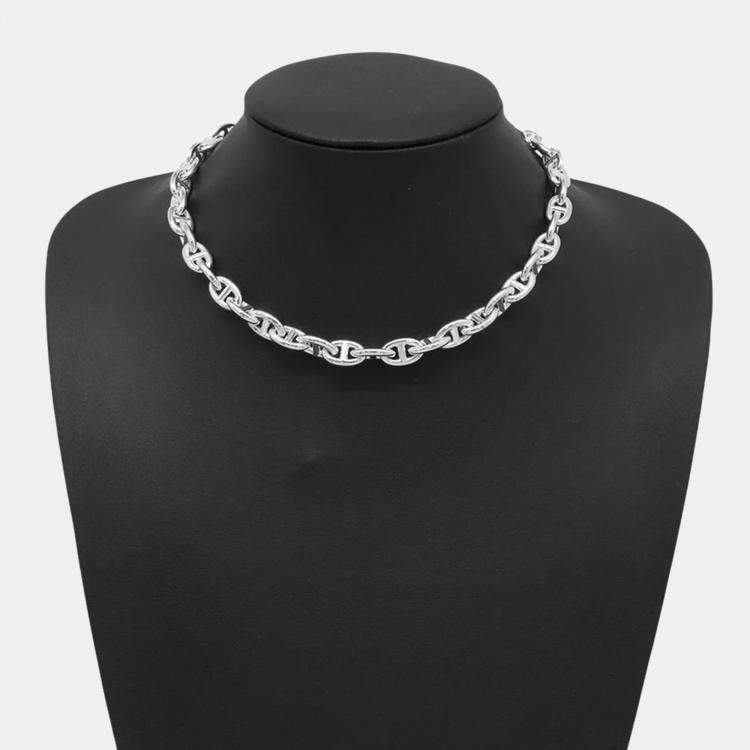 Pre Owned Hermes Chaine D'Ancre 43 Frames Necklace PM Silver 925