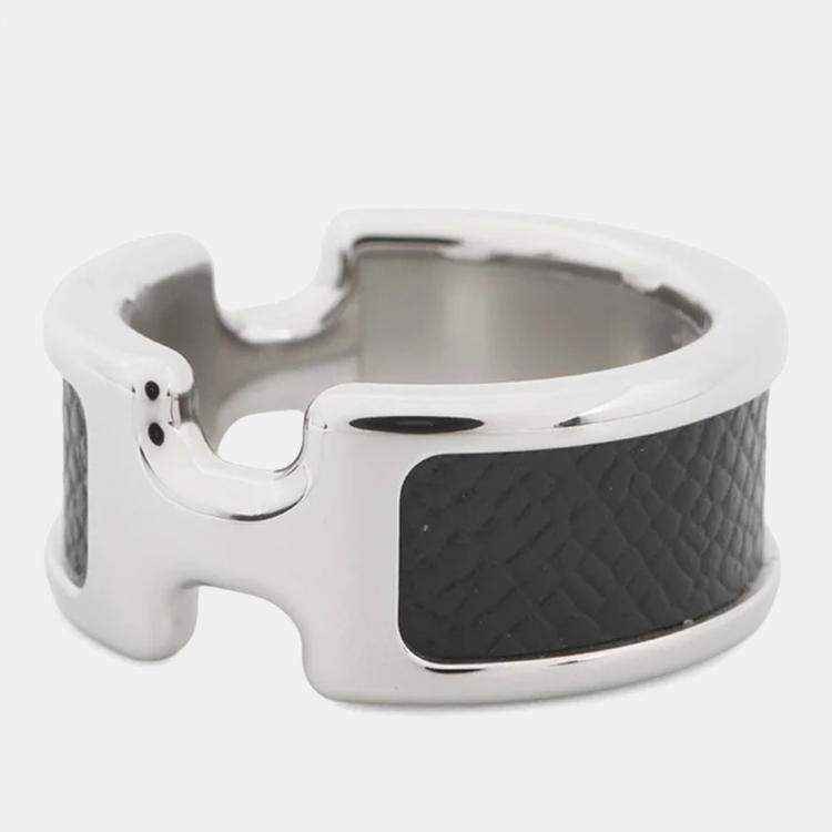 Pre Owned Hermes Orump Ring Size PM/S/#11 Black Epsom Metal