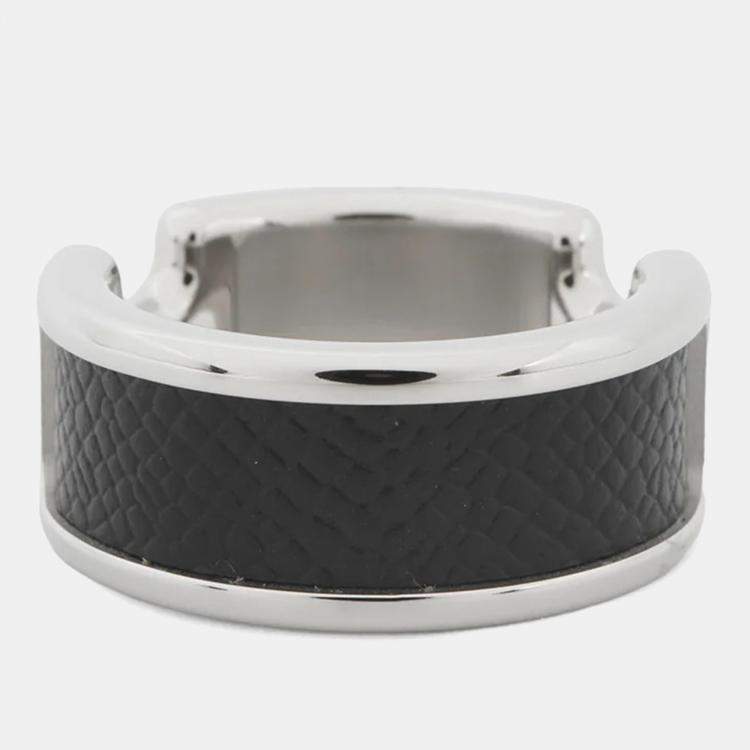 Pre Owned Hermes Orump Ring Size PM/S/#11 Black Epsom Metal