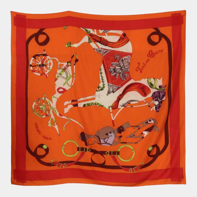 Pre Owned Hermes "Tout en Carre" Printed Scarf