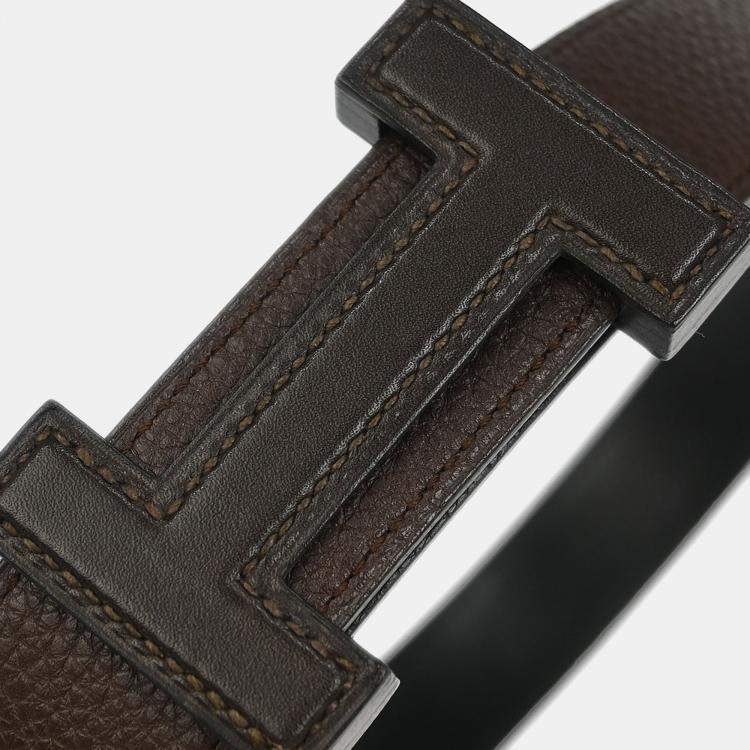 Pre Owned Hermes Brown Togo Box Calf Constance Reversible Belt #80 Small