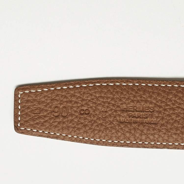 Pre Owned Hermès Gold/Black Togo and Box Leather Quizz Reversible Belt 90CM