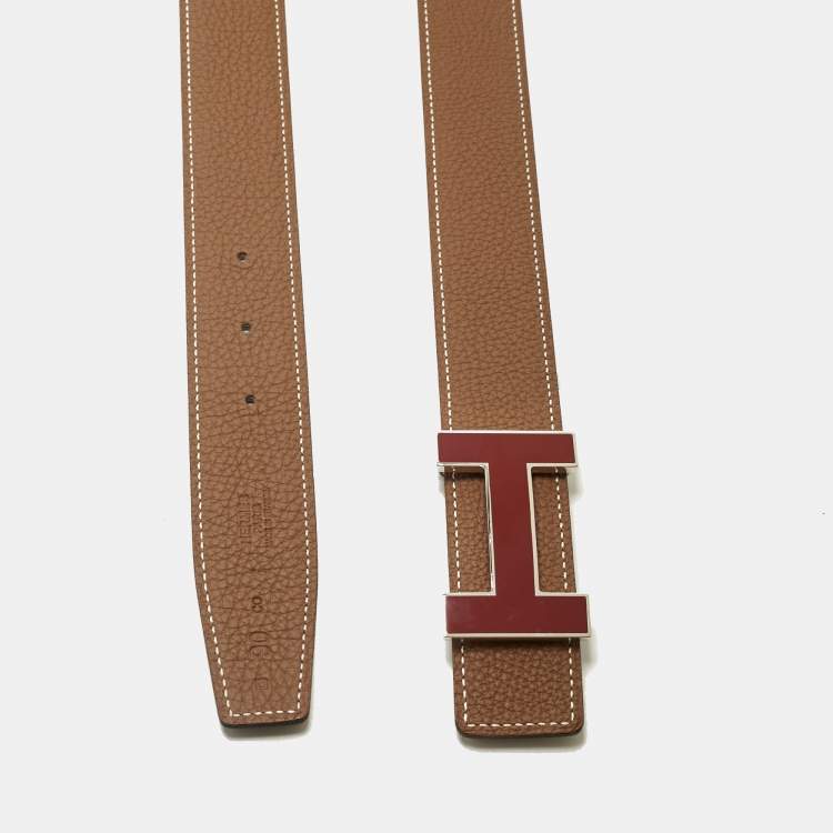 Pre Owned Hermès Gold/Black Togo and Box Leather Quizz Reversible Belt 90CM