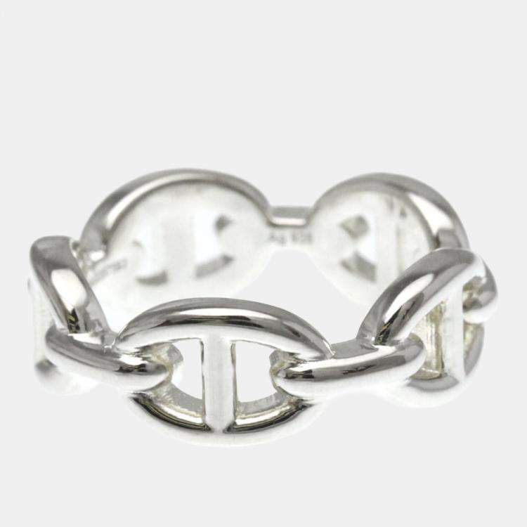 Pre Owned Hermes Chaine D'Ancre Silver Fashion No Stone Band Ring Silver