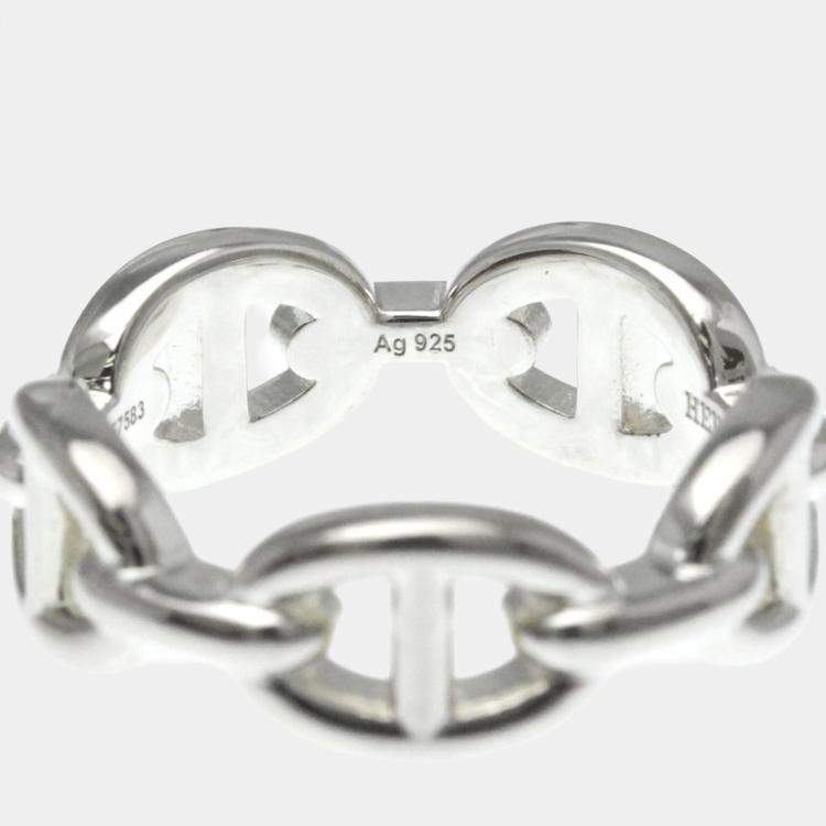 Pre Owned Hermes Chaine D'Ancre Silver Fashion No Stone Band Ring Silver