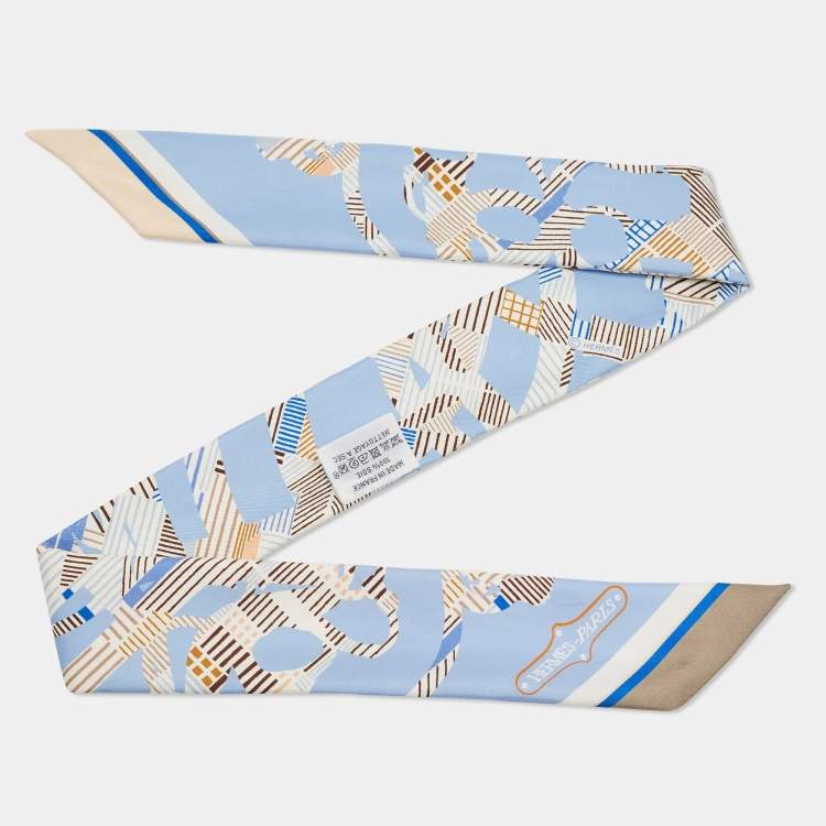 Pre Owned Hermès Blue Printed Silk Twilly