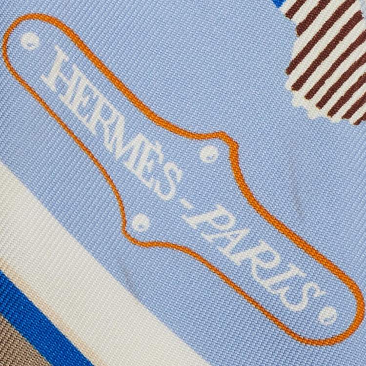 Pre Owned Hermès Blue Printed Silk Twilly
