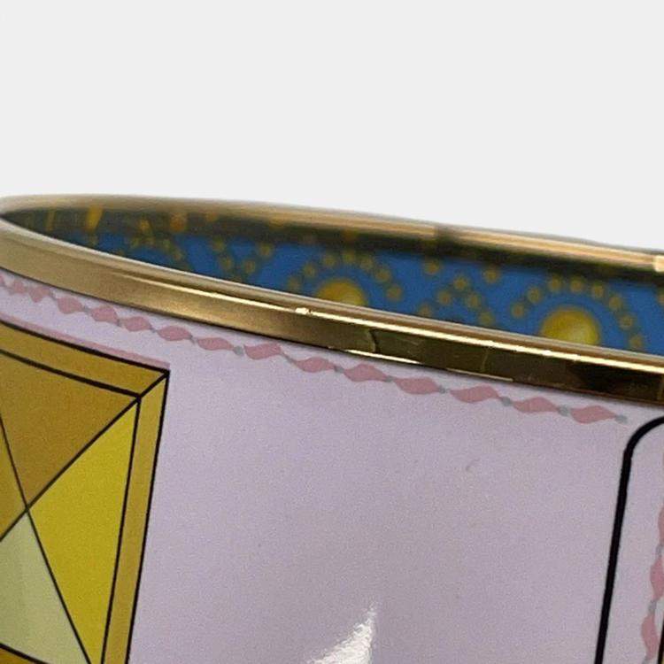 Pre Owned Hermes Email Bangle Size Tgm Yellow/Light Blue/Gold Metal Cloisonne