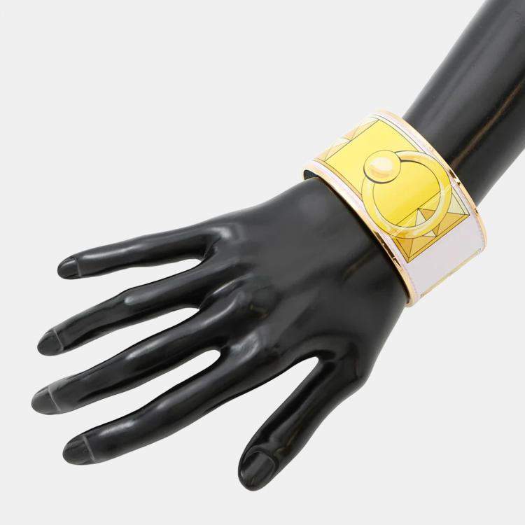 Pre Owned Hermes Email Bangle Size Tgm Yellow/Light Blue/Gold Metal Cloisonne