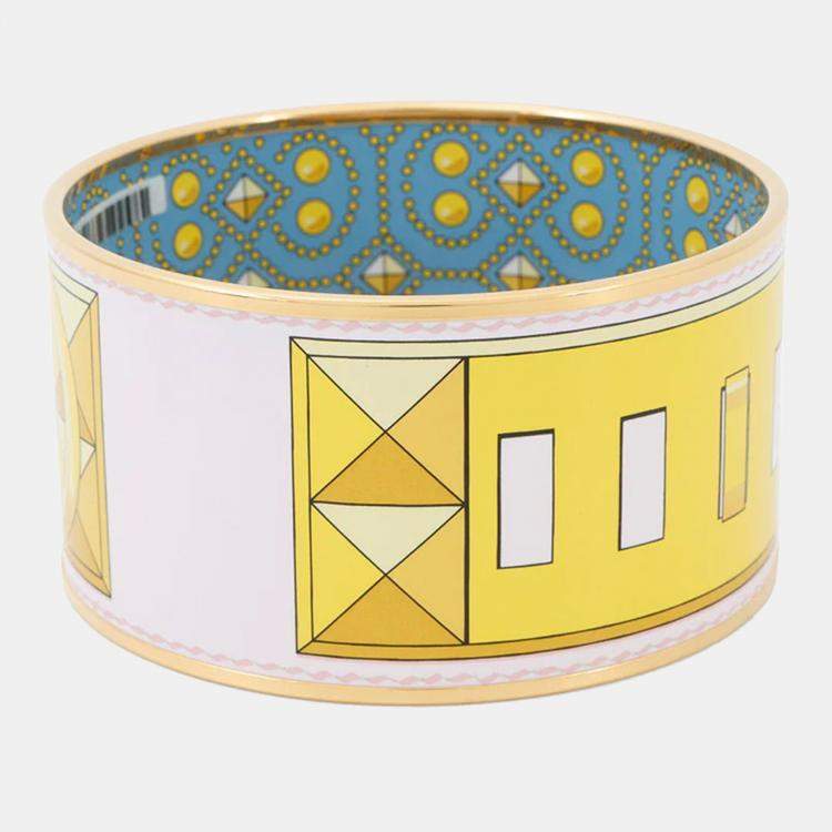 Pre Owned Hermes Email Bangle Size Tgm Yellow/Light Blue/Gold Metal Cloisonne