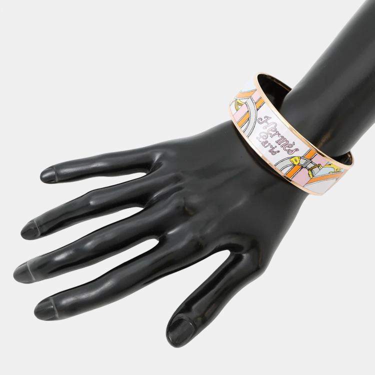 Pre Owned Hermes Email Bangle Size Gm Pink/Orange/Gold Metal Cloisonne