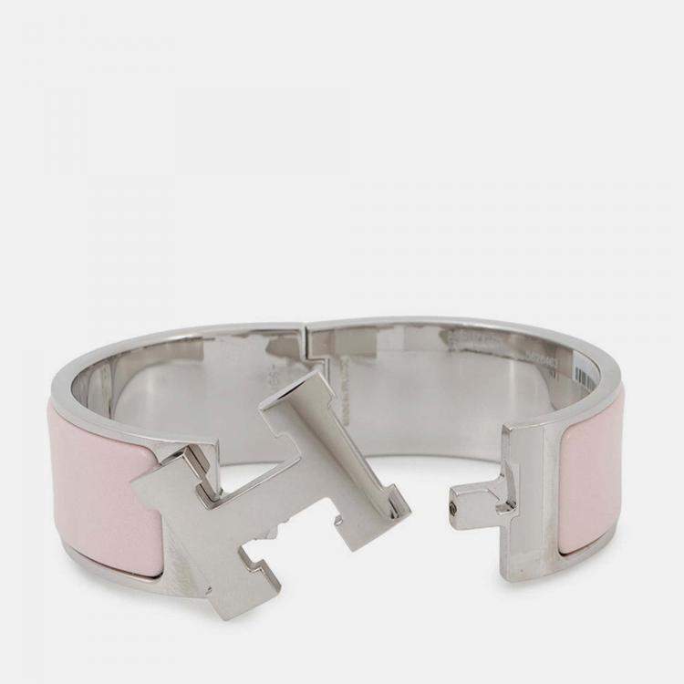 Pre Owned Hermes Clic Clac H Size Pm Rose Candor/Silver Metal Enamel