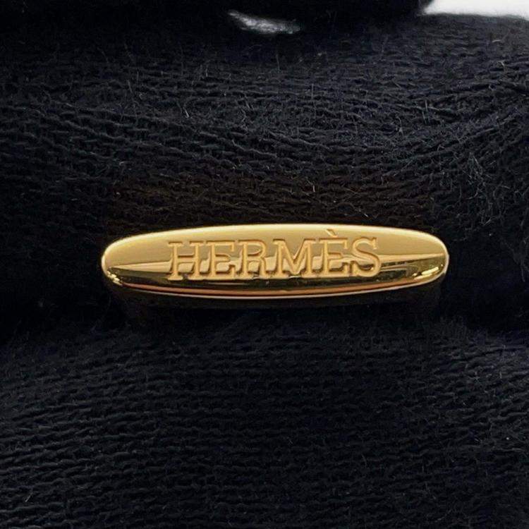 Pre Owned Hermes Etrier Navy Swift Leather Metal Bracelet 