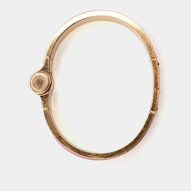 Pre Owned Hermès Pink Enamel Gold Plated Charniere Narrow Hinged Bracelet