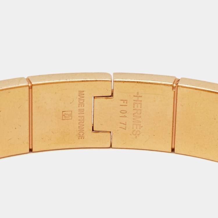 Pre Owned Hermès Pink Enamel Gold Plated Charniere Narrow Hinged Bracelet