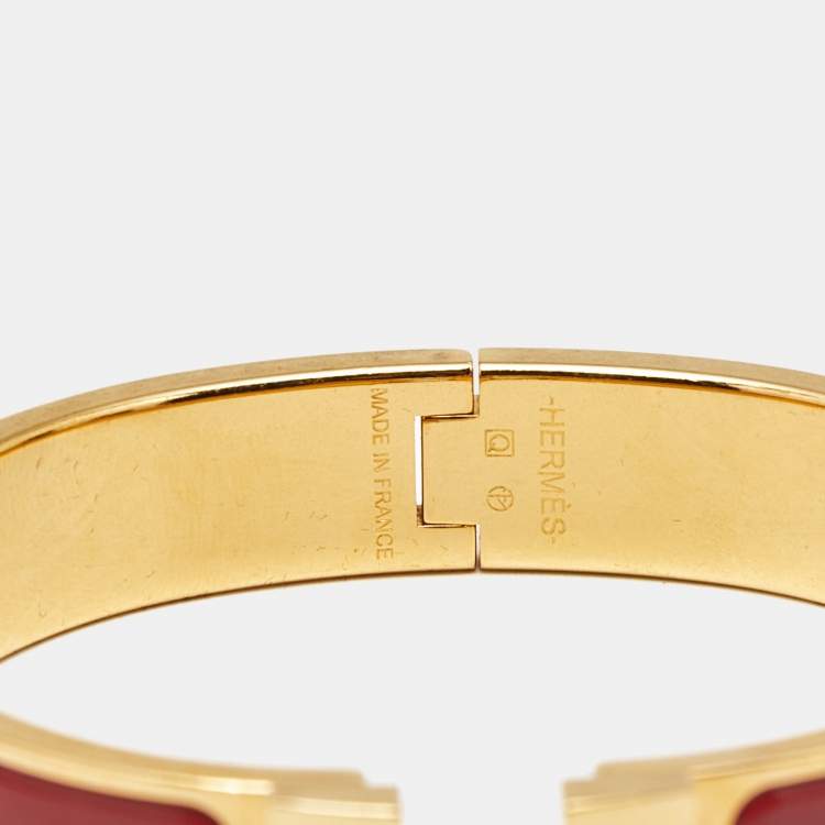 Pre Owned Hermès Clic H Red Enamel Gold Plated Bracelet