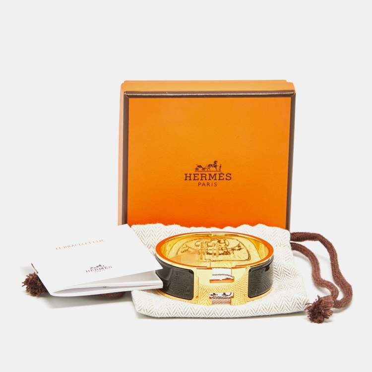 Pre Owned Hermes Clic Clac H Black Enamel Gold Plated Bracelet