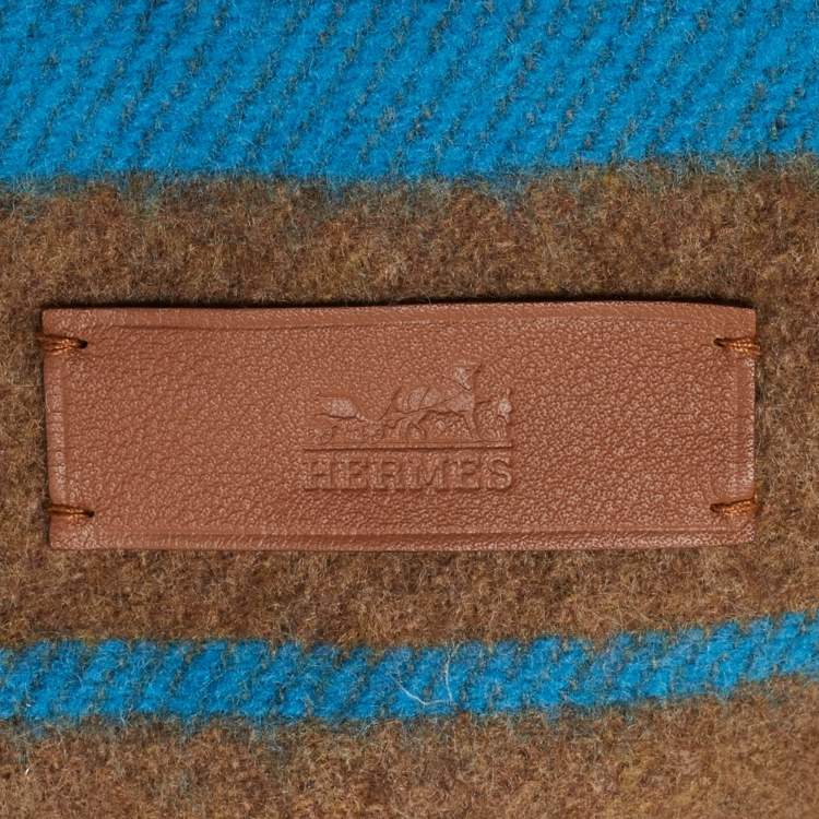 Pre Owned Hermes Brown Stripe Cashmere Fringed Stole