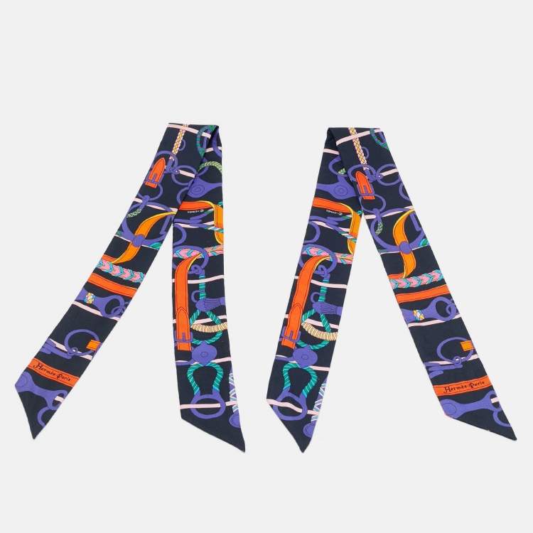 Pre Owned Hermès Blue Panoplie Equestre Silk Scarf Set