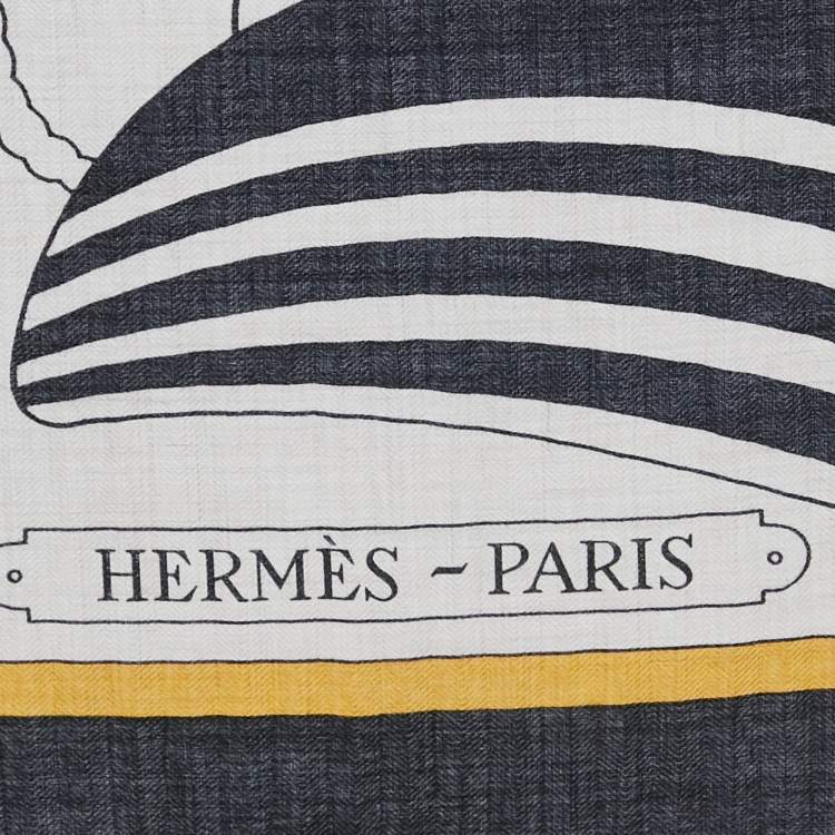 Pre Owned Hermès Noir/Naturel Cashmere Thalassa Shawl 