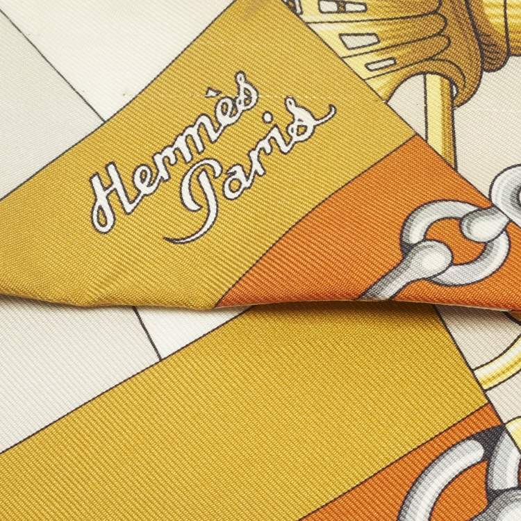 Pre Owned Hermès Orange Printed Silk Twilly