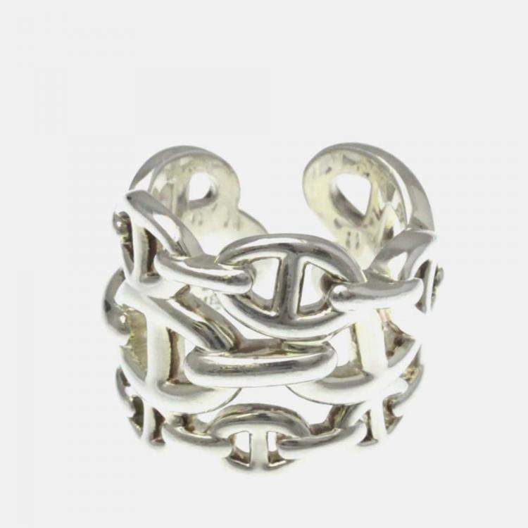 Pre Owned Hermes Chaine D'Ancre Farandole Silver No Stone Band Ring Silver