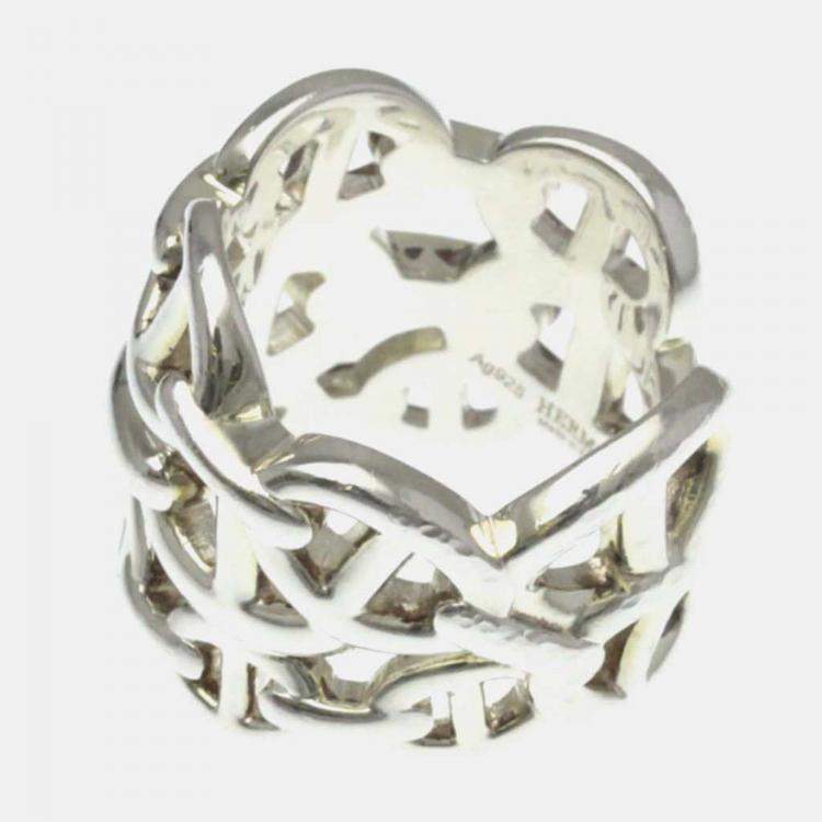 Pre Owned Hermes Chaine D'Ancre Farandole Silver No Stone Band Ring Silver