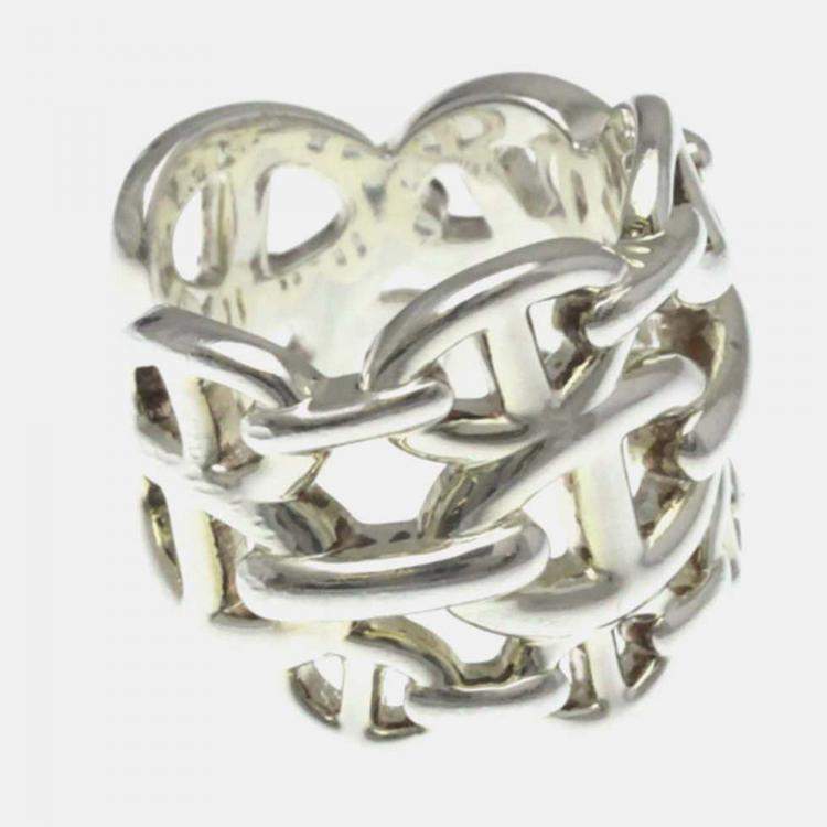 Pre Owned Hermes Chaine D'Ancre Farandole Silver No Stone Band Ring Silver