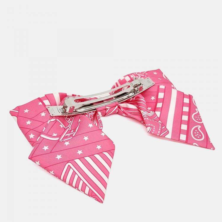 Pre Owned Hermes Pink Silk Ribbon Hair Pin
