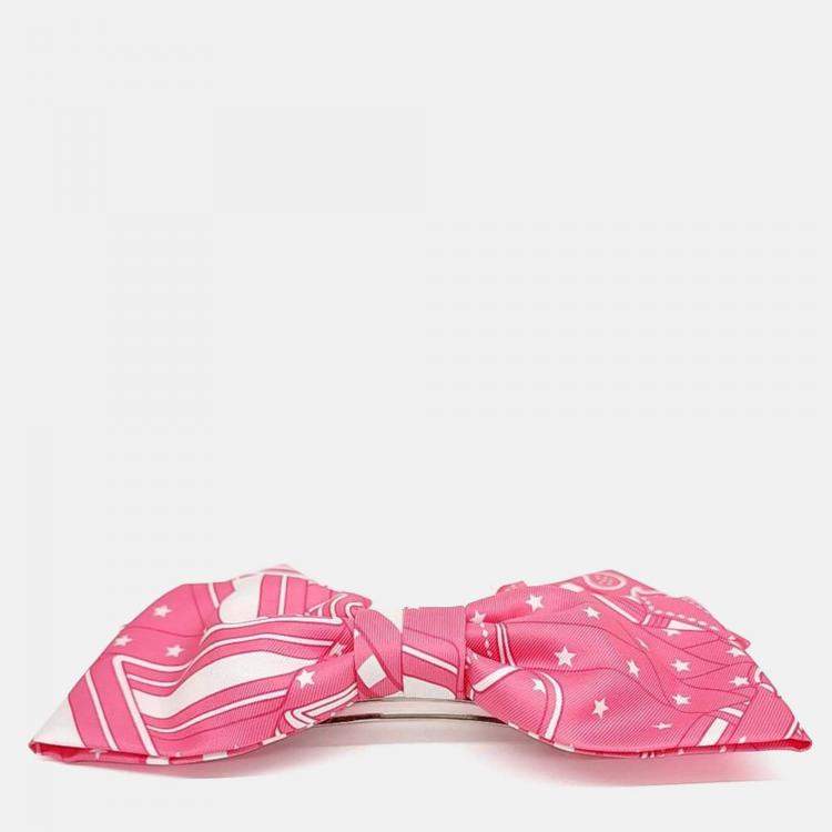 Pre Owned Hermes Pink Silk Ribbon Hair Pin