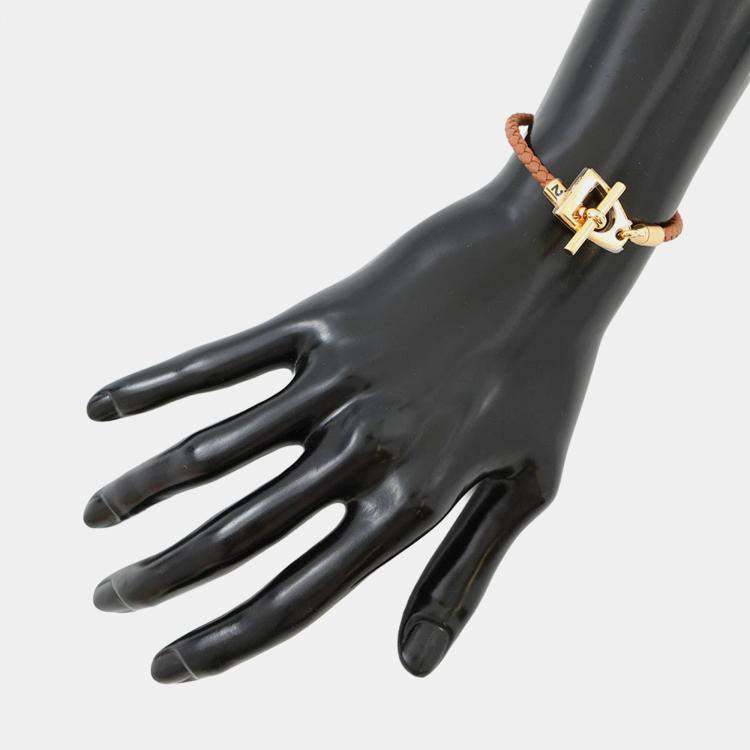 Pre Owned Hermes Etrier Bracelet Size T2 Gold Swift Leather