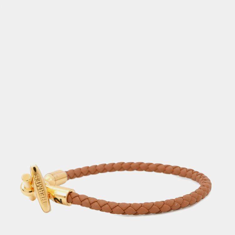 Pre Owned Hermes Etrier Bracelet Size T2 Gold Swift Leather