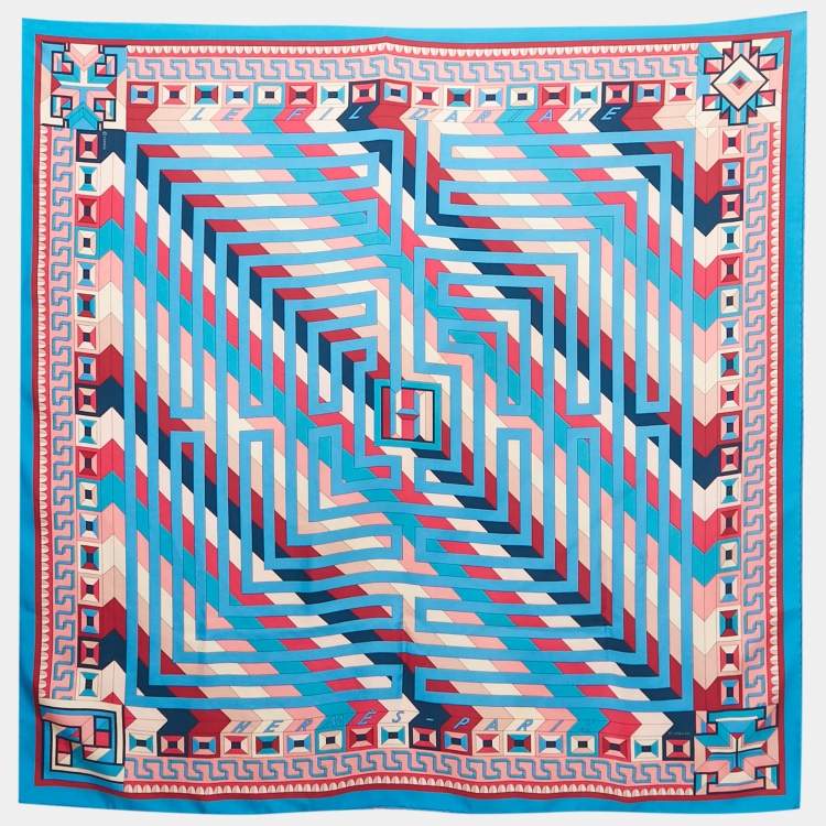Pre Owned Hermès Blue Silk Le Fil D'ariane Scarf