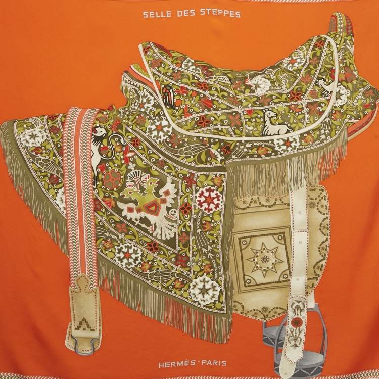 مملوكة مسبقًا Hermès Orange Silk Selle Des Steppes Scarf